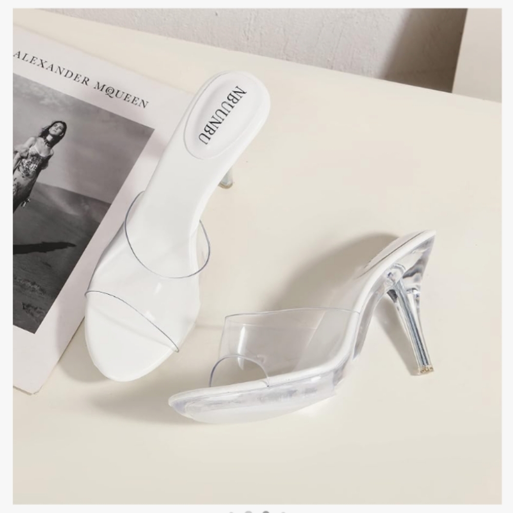 NBUUNBU White Clear Heels For Women Dress Shoes Transparent Strap Sexy Stilleto